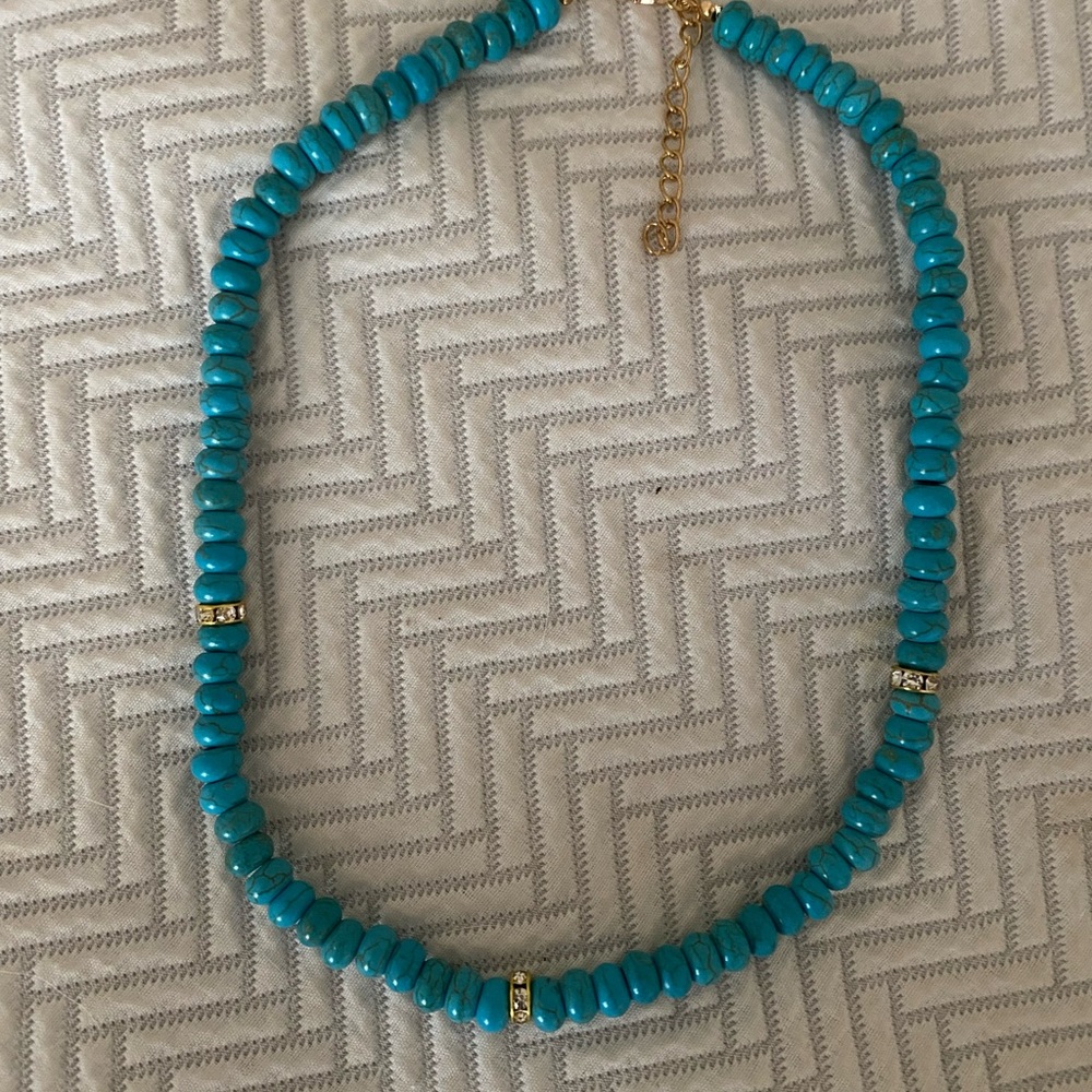 Turquoise Beaded Necklace with Gold Accents